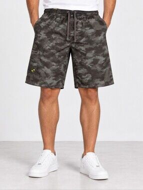 Pacific Scene Men's L Brown Gray Camo Cargo Board Shorts Swim Trunks